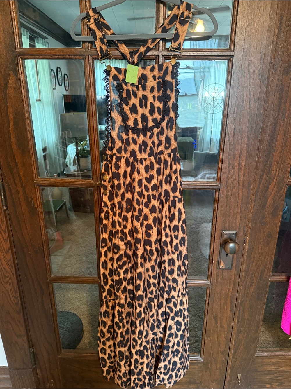 Leopard-Print Overall Jumpsuit in Brown/Black